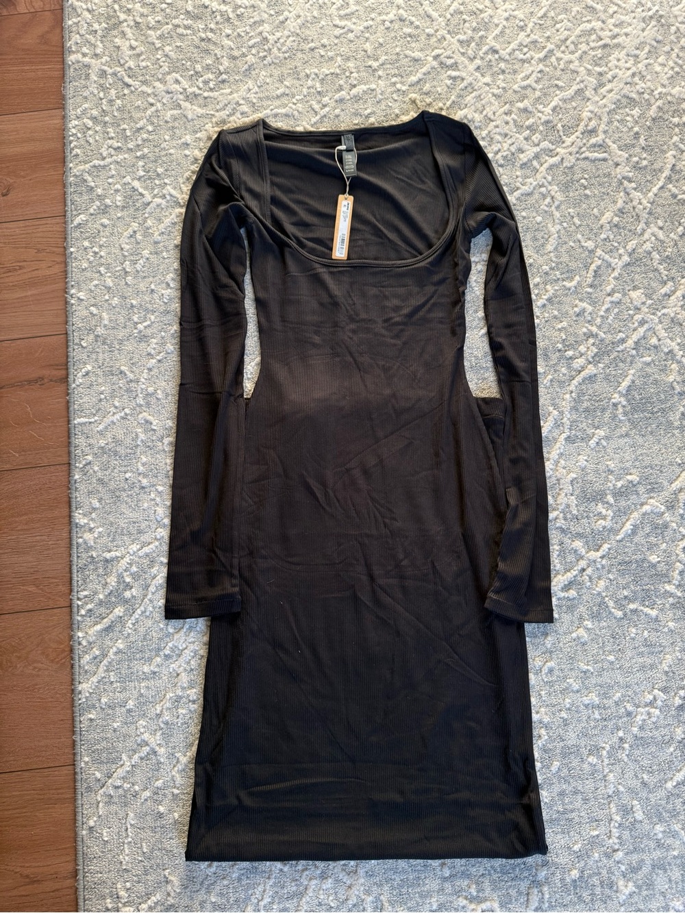 SKIMS Black Long Sleeve Scoop Neck Bodycon Dress